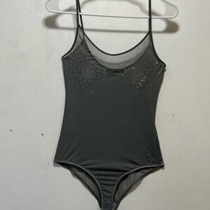 ZARA Rhinestone Sheer Bodysuit Sz S